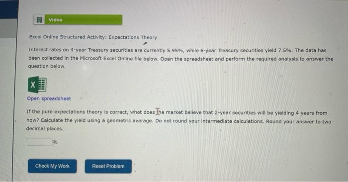 1 Video Excel Online Structured Activity: Expectations Theory Interest rates on