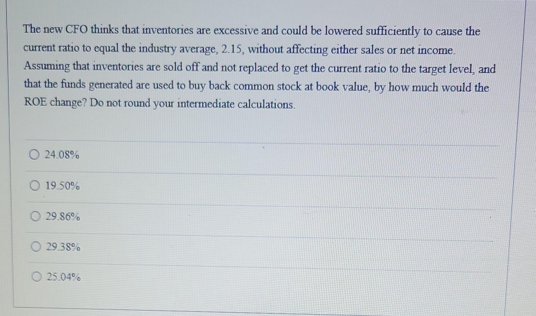 has the following balance sheet and income statement data: The new CFO