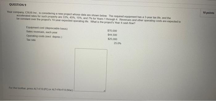 please use excel functions, by hand isn't acceptable QUESTION 9 10 points