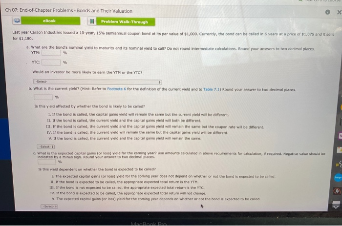  Ch 07: End-of-Chapter Problems - Bonds and Their Valuation 0 x