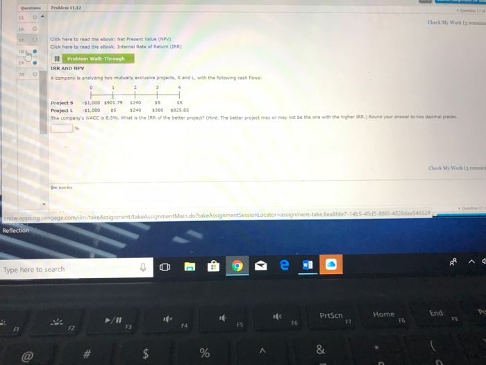 MUTUALLY EXCLUSIVE PROJECTS A firm with a WACC of 10% is considering