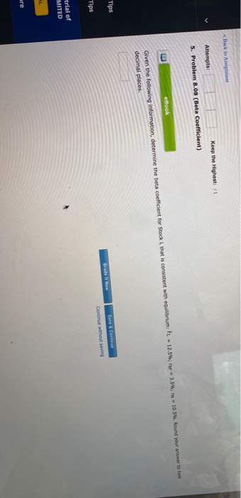  Attempts: Keep the Highest: 5. Problem 8.08 (Beta Coefficient) - 3.5%