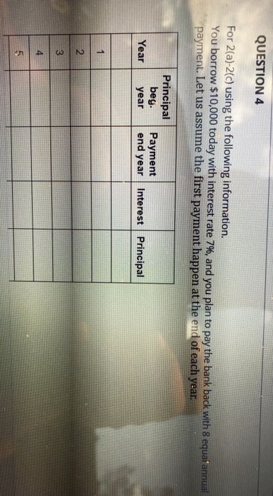  QUESTION 4 For 2(a)-2(c) using the following information. You borrow $10,000