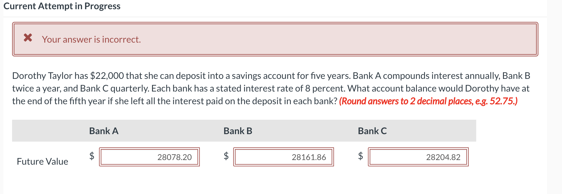  Current Attempt in Progress X Your answer is incorrect. Dorothy Taylor