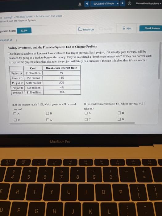 a. If the interest rate is 11%, which projects will Lexmark