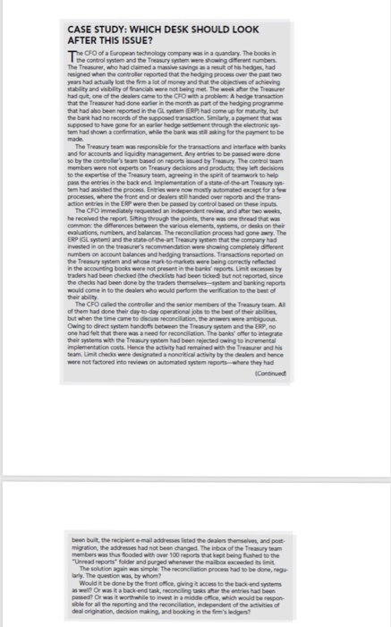  CASE STUDY: WHICH DESK SHOULD LOOK AFTER THIS ISSUE? CFO of