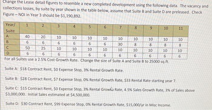 help me do #1 in excel please Change the Lease detail figures