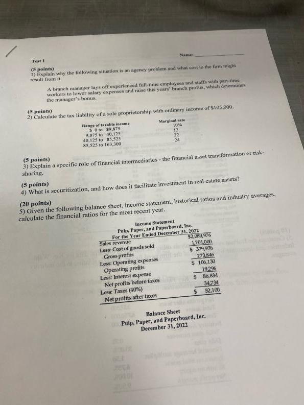 Test1 Name (5 points) 1) Explain why the following situation is