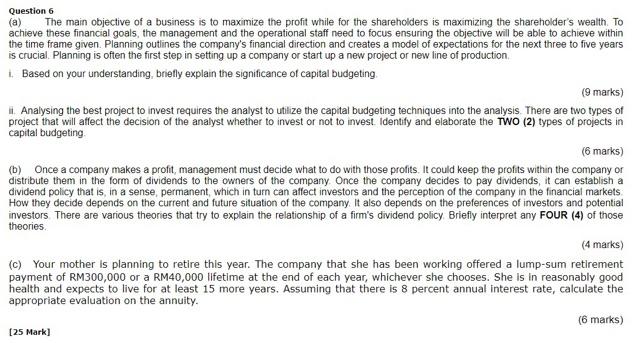  Please provide the full solution, thank you! Question 6 (a) The