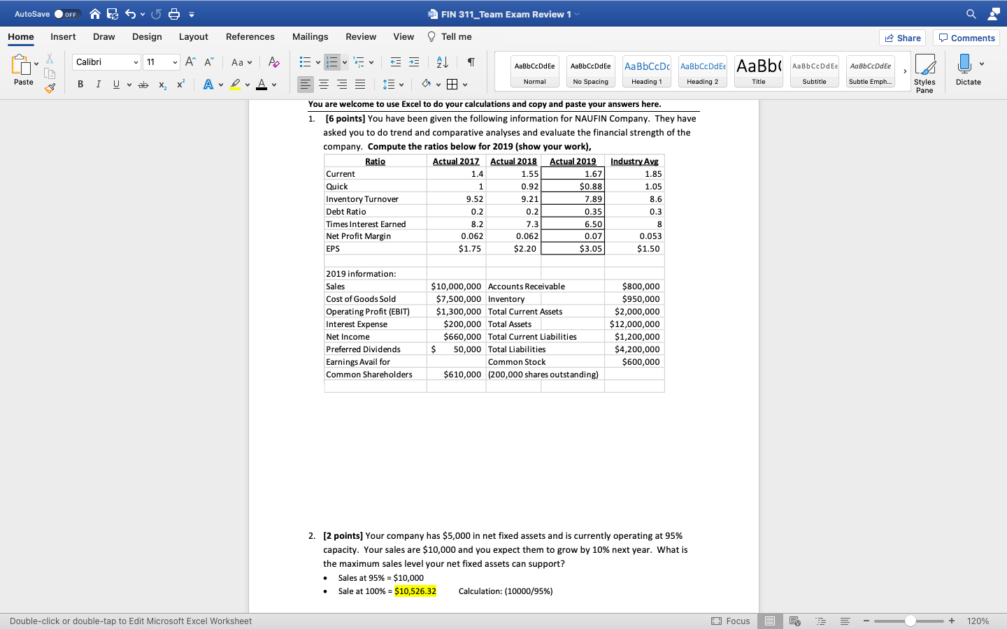 and the 2020 projected sales from problem #3 to answer the following