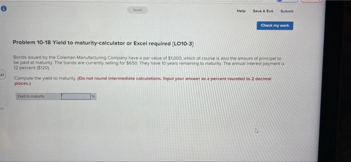  Svei Help Save & Exit Submit Check my work Problem 10-18