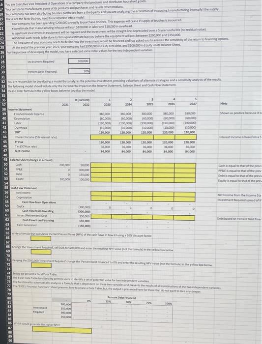 please solve for all yellow cells and show the formula as well