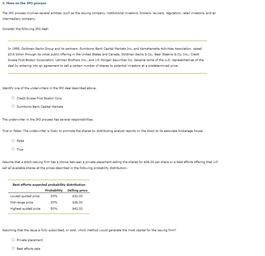  3. More on the IPO process The IPO process involves several