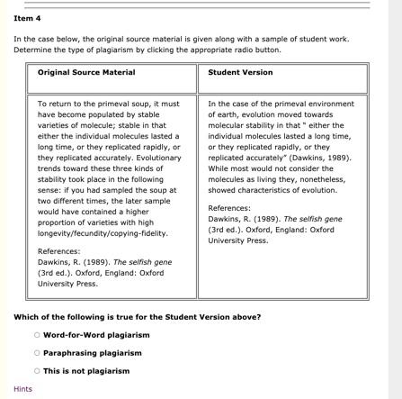 Item 4 In the case below, the original source material is