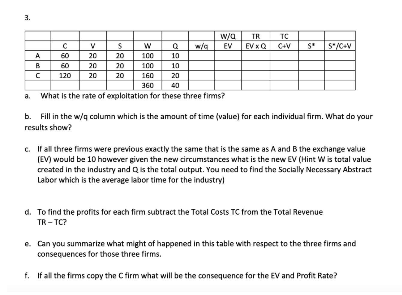PLEASE HELP!! 3. | TR EV XQ TC C+V S* S*/C+V w/Q