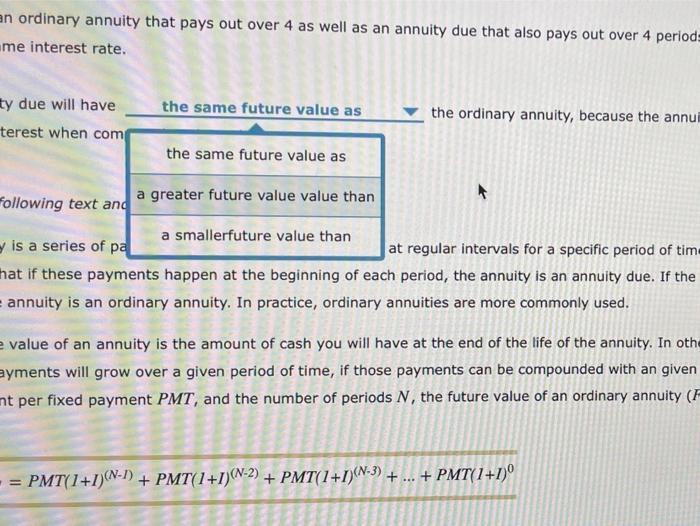 well as an annuity due that also pays out over 4 periods.
