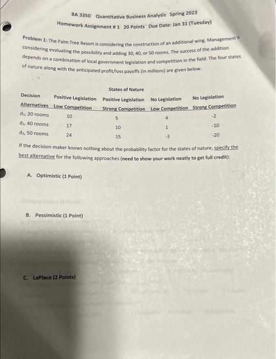 pls help BA 3350 Quantitative Business Analysis Spring 2023 Homework Assignment \#