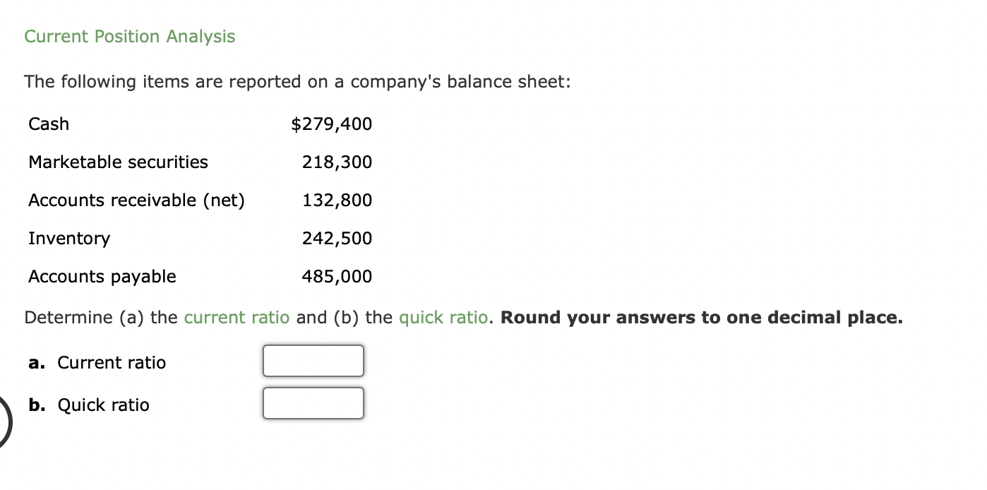  Current Position Analysis The following items are reported on a company's