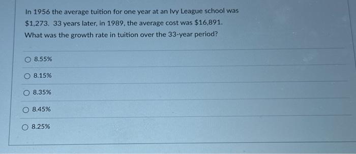 please answer quickly In 1956 the average tuition for one year at