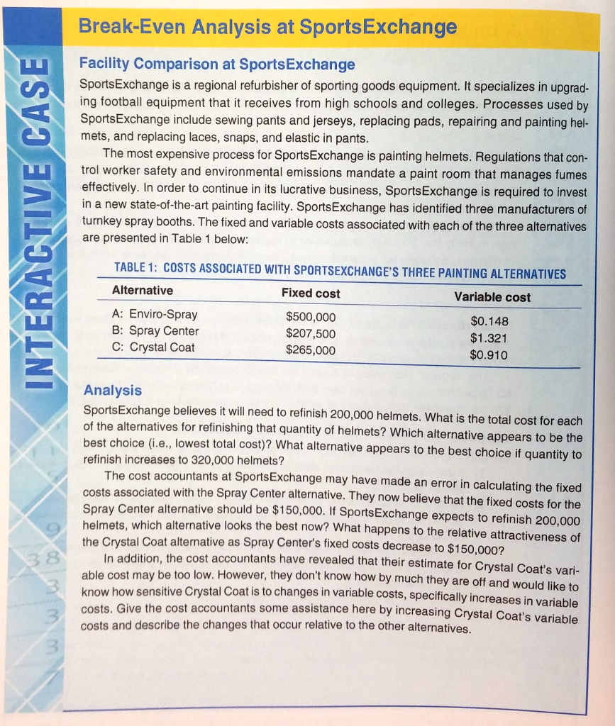 Complete the analysis for the case study "Break-Even Analysis at SportsExchange"