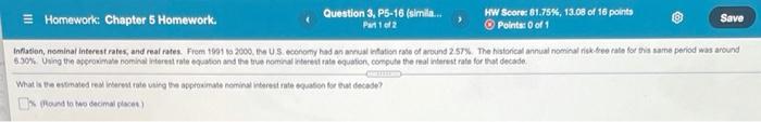  = Homework: Chapter 5 Homework. Question 3, P5-16 (simin... Part 12