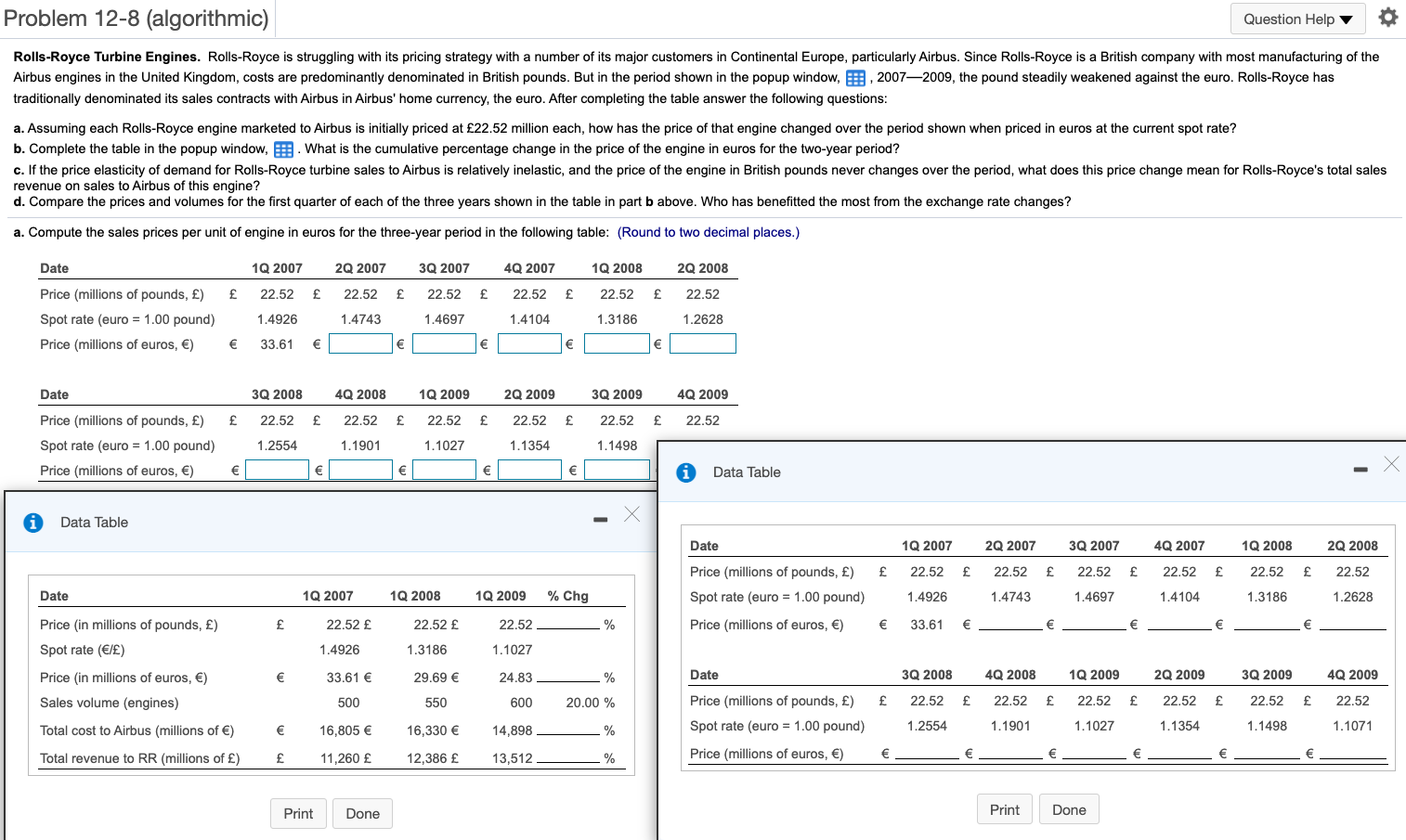  Please help me with all parts Problem 12-8 (algorithmic) Question Help