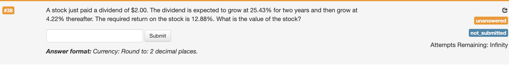 Please explain the steps and equations used. #38 A stock just paid