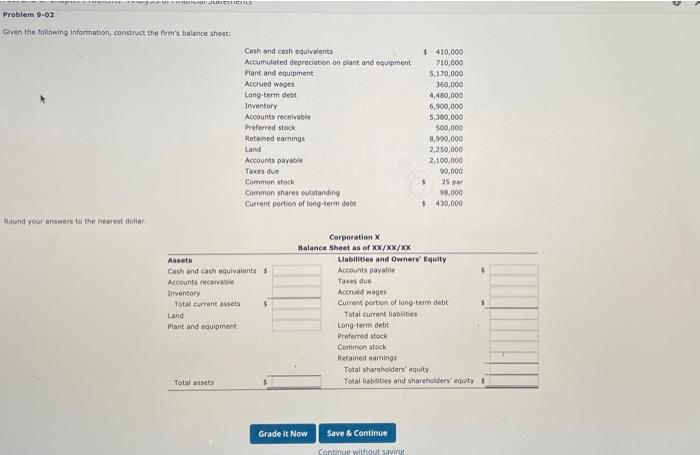  VING WILDLINIC 5 Problem 9.02 Given the following information, construct the