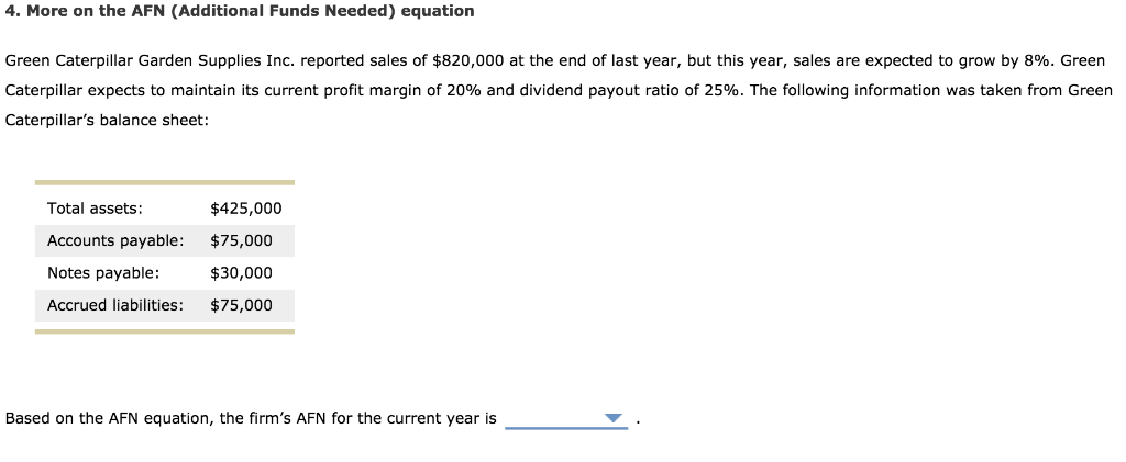 4. More on the AFN (Additional Funds Needed) equation Green Caterpillar