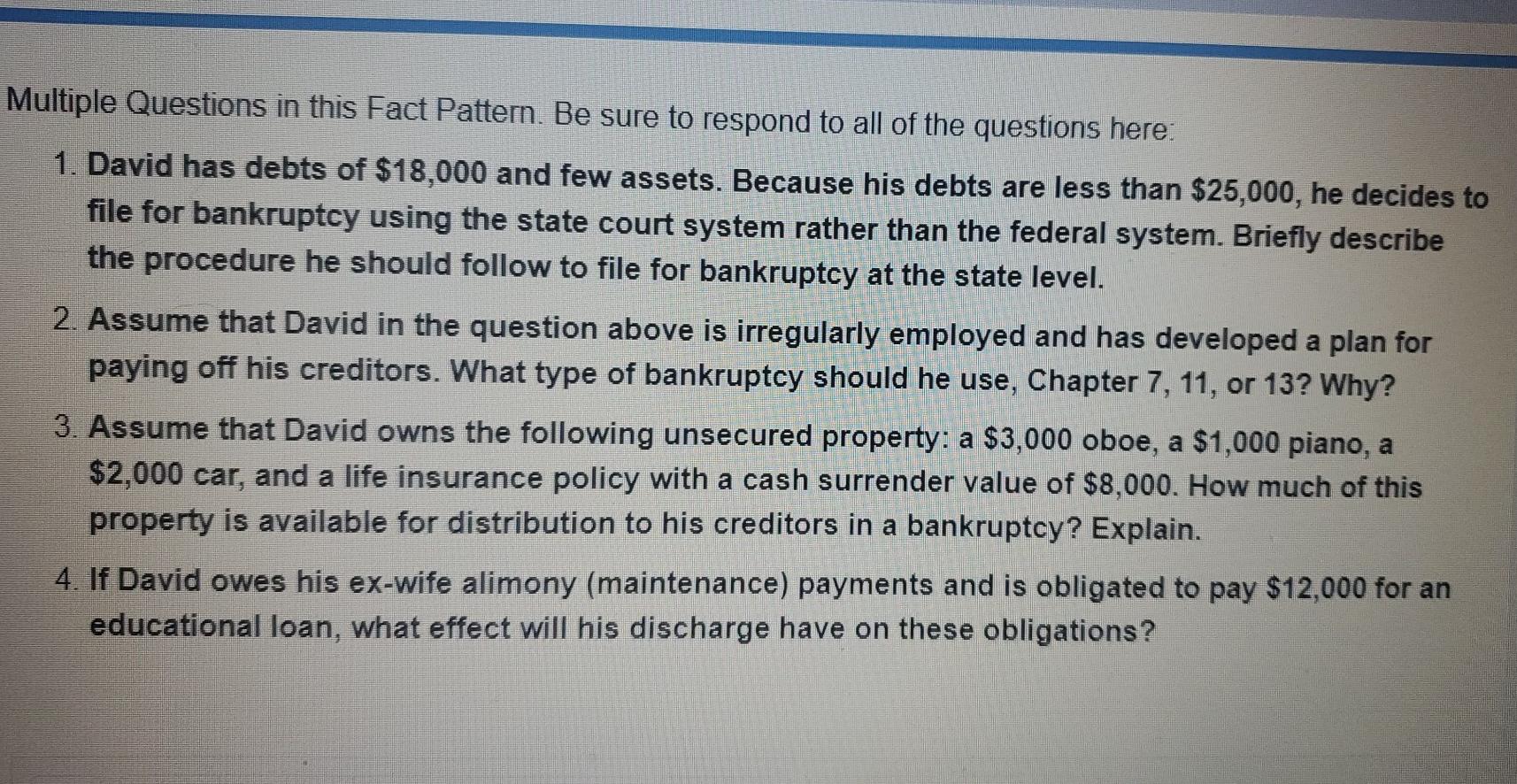  Question # 2 Multiple Questions in this Fact Pattern. Be sure