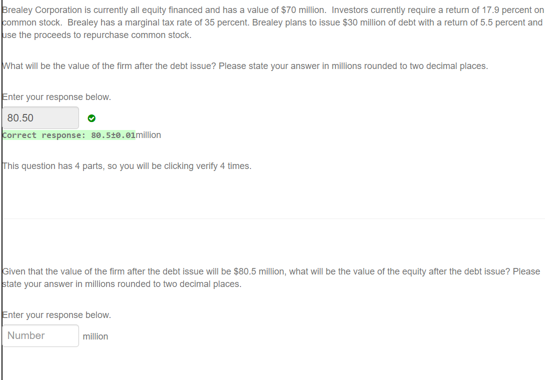  Answer the second part please: Brealey Corporation is currently all equity