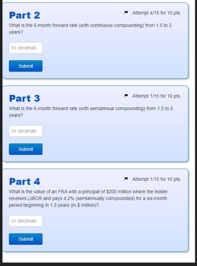 semiannual compounding) Maturity Zero rate (years) (semiannual) 0.5 3.7% 1 4.2% 1.5