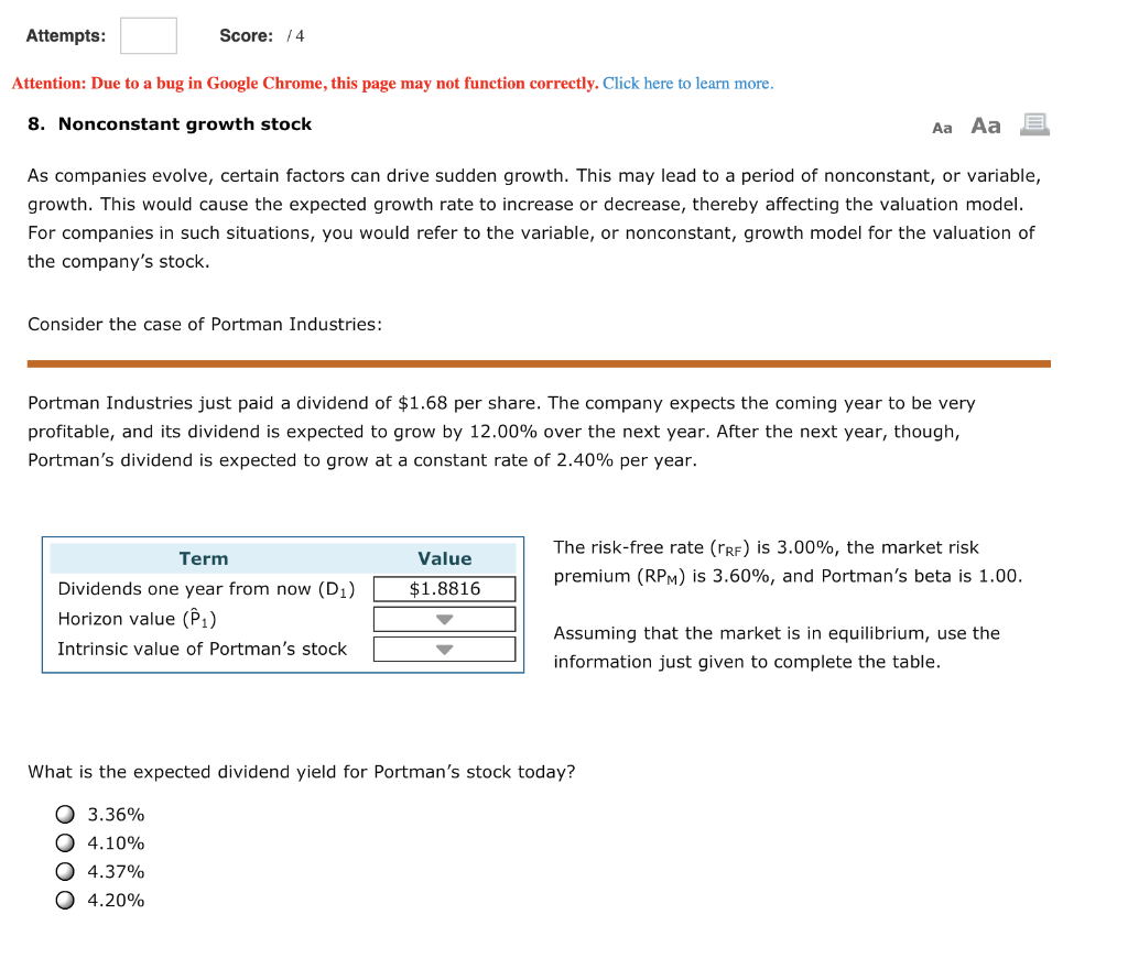 Attempts: Score: 14 Attention: Due to a bug in Google Chrome,