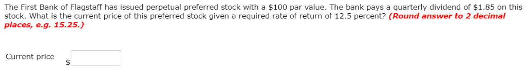 of return is 10.0 percent, what is the current value of the