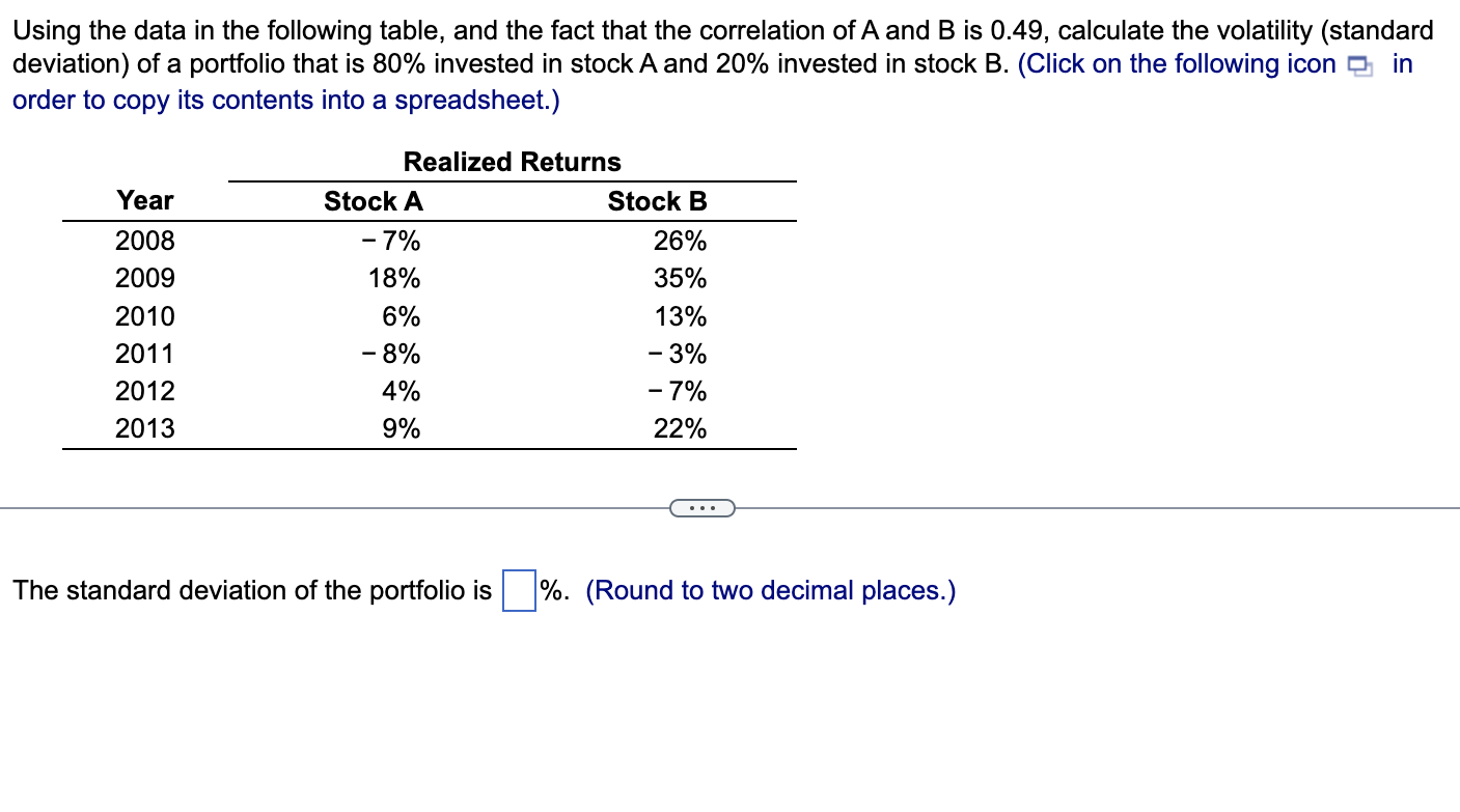  Using the data in the following table, and the fact that