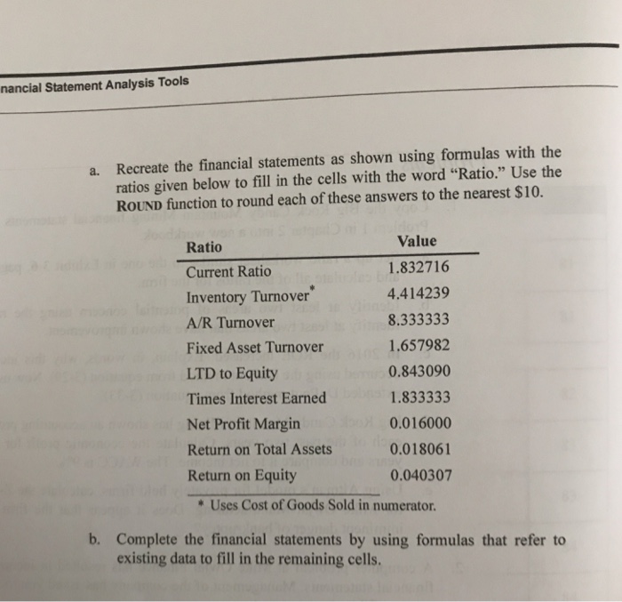 from a. Set up a ratio worksheet similar to the one in