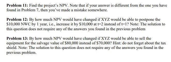 equipment and $30,000 in extra NWC at the beginning of the project.