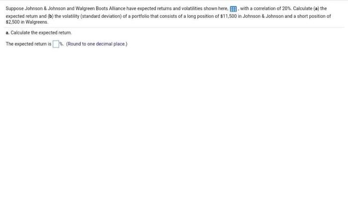  Suppose Johnson & Johnson and Walgreen Boots Alliance have expected returns