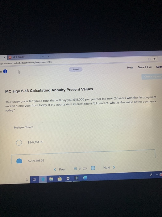  X M MHE Reader tpsnewconnectmeducation.com/flow/connect.html Help Save & Exit Subr MC