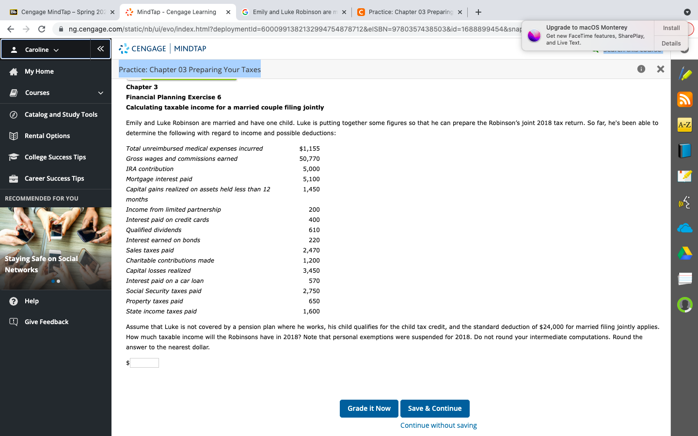  Practice: Chapter 03 Preparing Your Taxes Chapter 3 Financial Planning Exercise