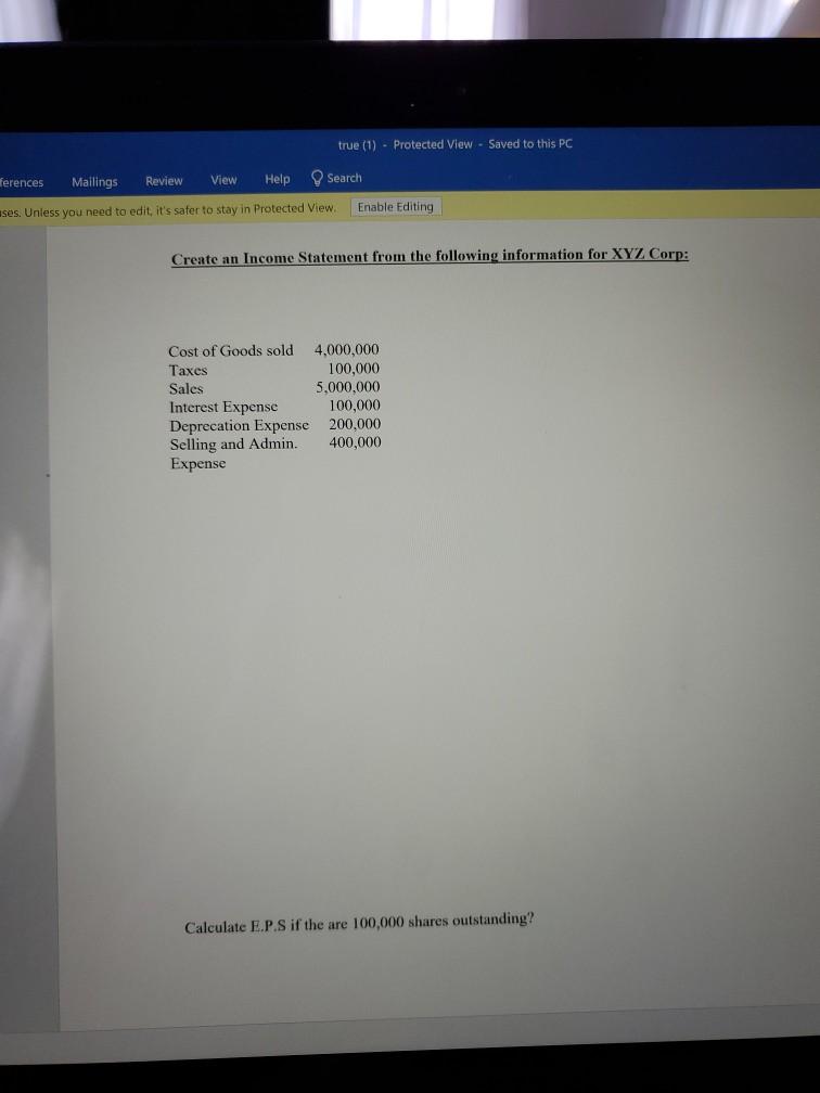  income statement true (1) - Protected View - Saved to this