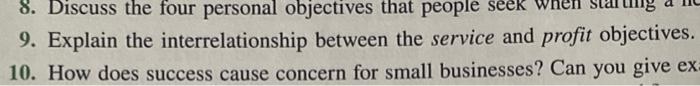 question number 9 only 8. Discuss the four personal objectives that people
