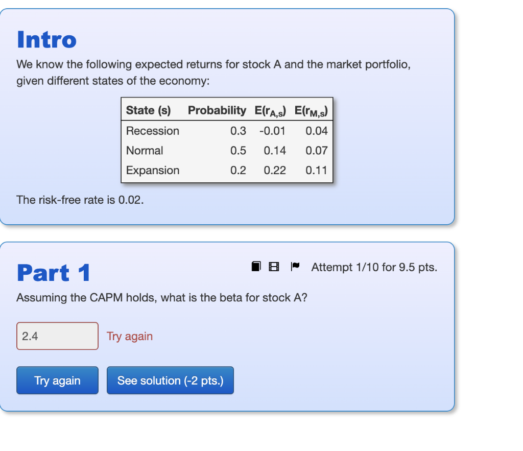 We know the following expected returns for stock A and the