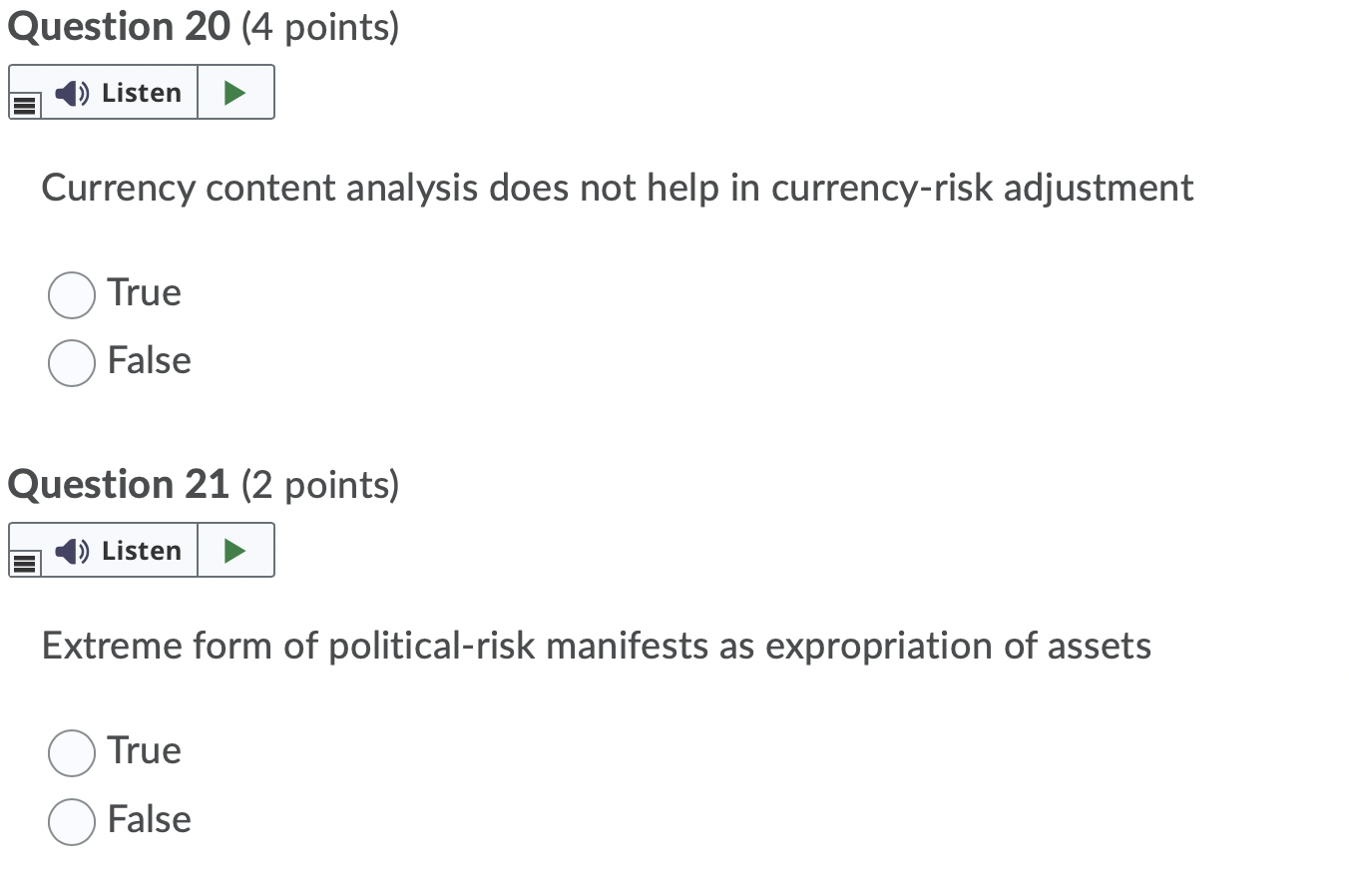  Question 20 (4 points) 1) Listen Currency content analysis does not