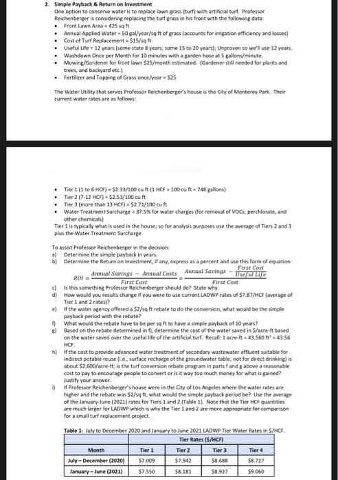  2. Simple Payback & Return on Investment One option to conserve