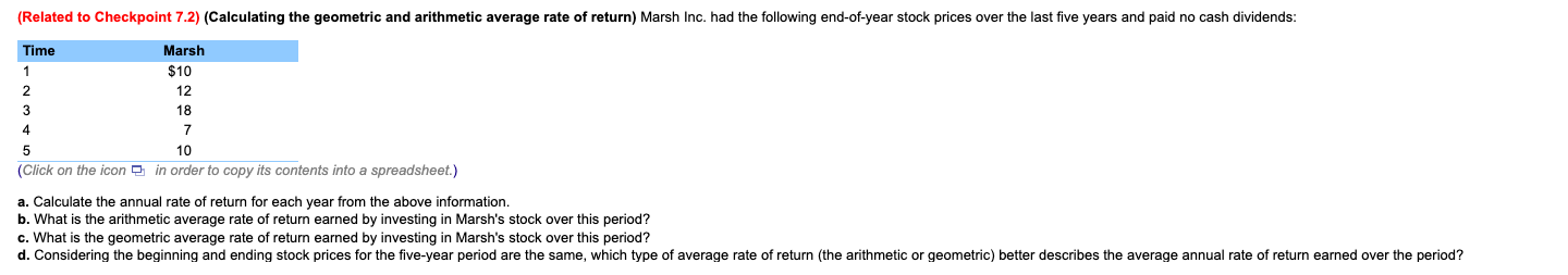 (Related to Checkpoint 7.2) (Calculating the geometric and arithmetic average rate