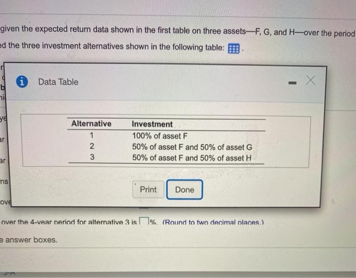 2016-2019 Using these assets, you have isolated the three investment alternatives shown