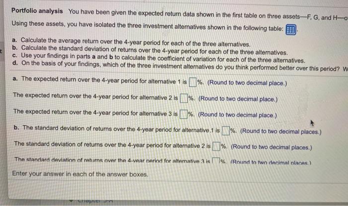 in the following table: a. Calculate the average return over the 4-year