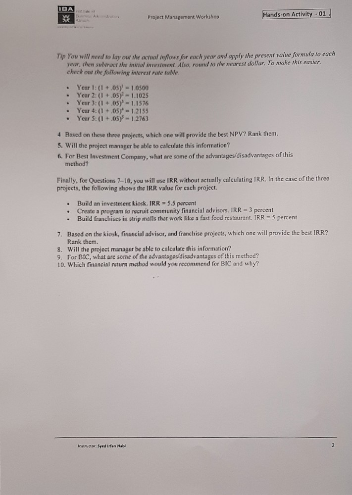  IBA Hands-on Activity- 01 Project Management Workshop 1 Tip You will