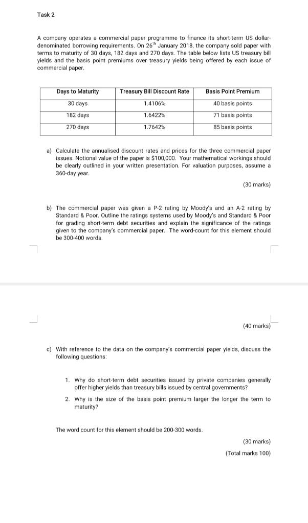 Task 2 A company operates a commercial paper programme to finance